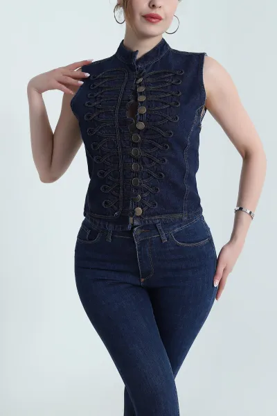 Lacivert Düğmeli Denim Kadın Ceket 474400