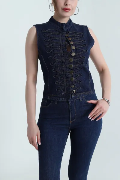 Lacivert Düğmeli Denim Kadın Ceket 474400