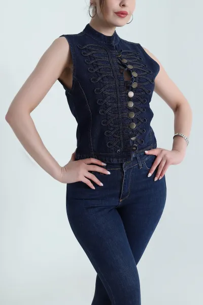 Lacivert Düğmeli Denim Kadın Ceket 474400