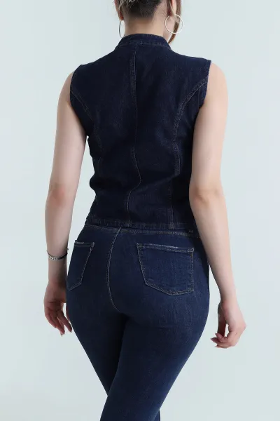Lacivert Düğmeli Denim Kadın Ceket 474400