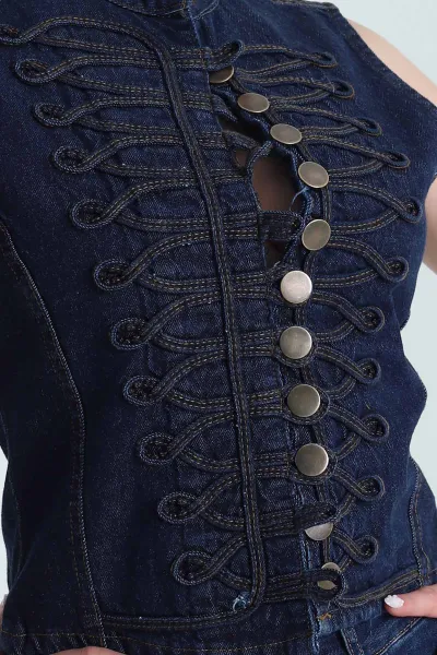 Lacivert Düğmeli Denim Kadın Ceket 474400