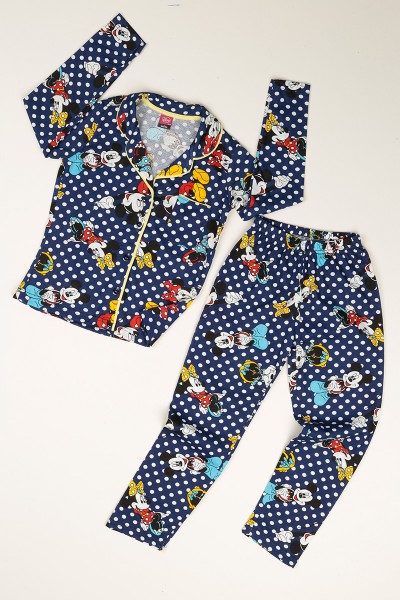 Lacivert Düğmeli Kız Çocuk Pijama Takımı 77887