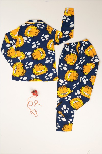 Lacivert Düğmeli Kız Çocuk Pijama Takımı 77892