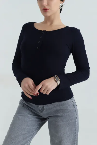 Lacivert Düğmeli Oysho Kadın Badi 418109