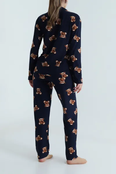 Lacivert Düğmeli Soft Süet Kadın Pijama Takımı 488911