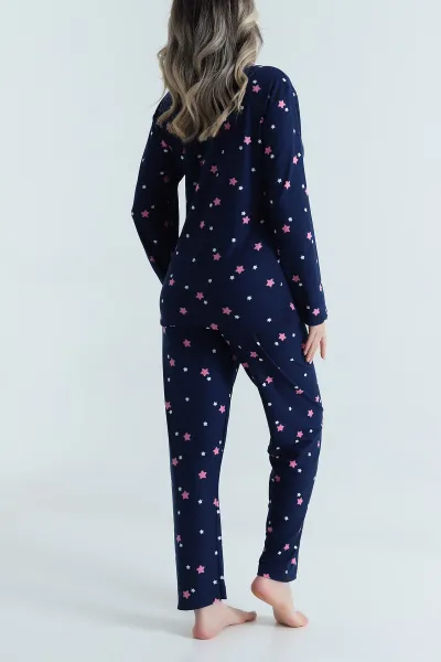 Lacivert Düğmeli Süet Kadın Pijama Takımı 490740