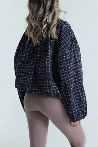 Lacivert Ekose Bomber Kadın Mevsimlik Mont 493470