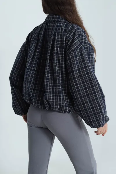 Lacivert Ekose Bomber Kadın Mevsimlik Mont 493488