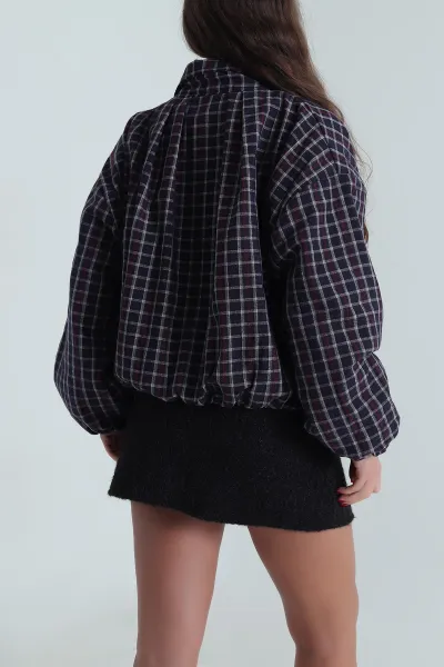 Lacivert Ekose Bomber Kadın Mevsimlik Mont 493721