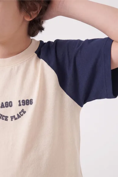 Lacivert Ekru (7-12 Yaş)1986 Garnili Cepli Şortlu Çimalı Erkek Çocuk Yazlık Takım 469575