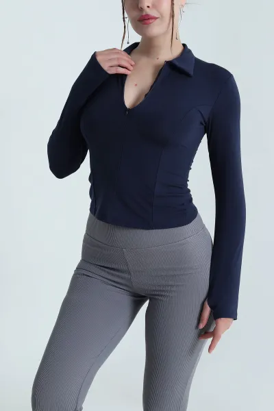 Lacivert Fermuarlı Belize Kadın Bluz 482777