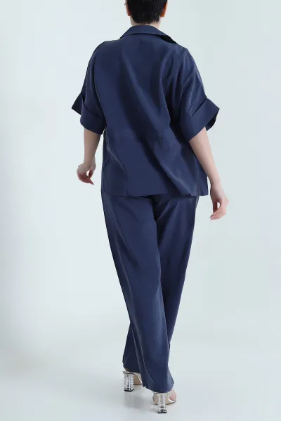 Lacivert Fermuarlı Cepli Tencel Kadın İkili Takım 459984