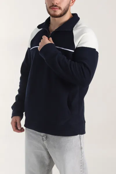 Lacivert Fermuarlı Dik Yaka Polar Kumaş Erkek Sweatshirt 404306