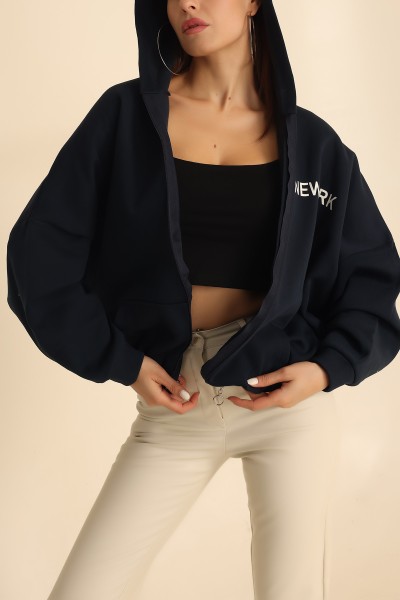 Lacivert Fermuarlı İçi Şardonlu Bayan Sweat 209695