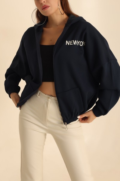 Lacivert Fermuarlı İçi Şardonlu Bayan Sweat 209695