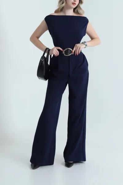 Lacivert Fermuarlı Jakarlı Kadın Tulum 463491