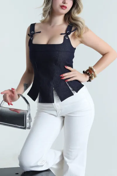Lacivert Fermuarlı Kadın Kot Bluz 482171