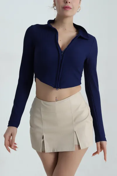 Lacivert Fermuarlı Ottoman Kadın Bluz 406095