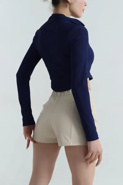 Lacivert Fermuarlı Ottoman Kadın Bluz 406095