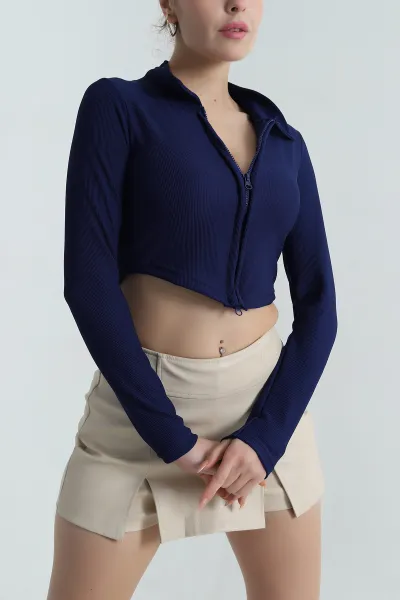 Lacivert Fermuarlı Ottoman Kadın Bluz 406095