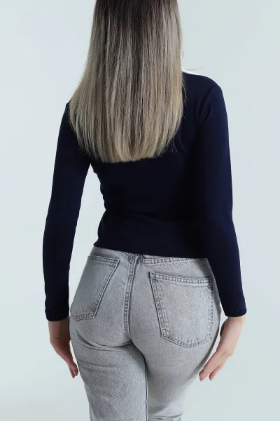 Lacivert Fermuarlı Polo Yaka Oysho Kadın Bluz 488565