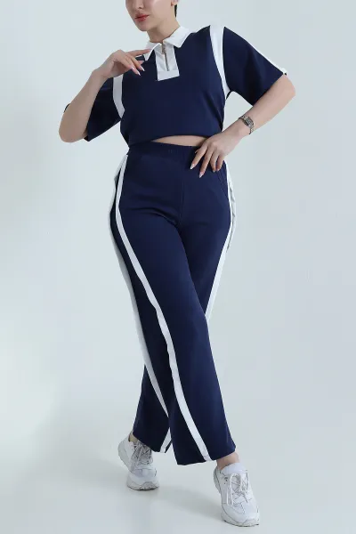 Lacivert Fermuarlı Polo Yaka Oysho Kadın İkili Takım 459498