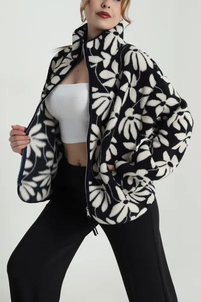 Lacivert Fermuarlı Teddy Kadın Sweat 483917