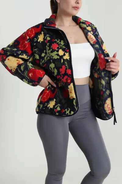 Lacivert Fermuarlı Teddy Kadın Sweat 484974
