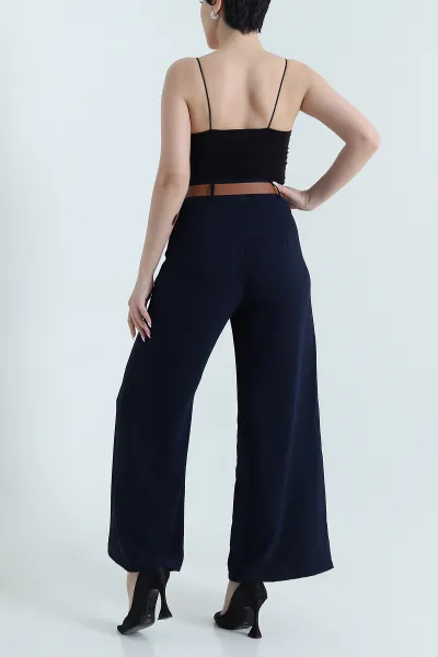 Lacivert Fermuarlı Tencel Crep Kadın Pantolon 440765
