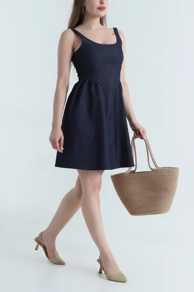 Lacivert Fermuarlı Tencel Kot Kadın Elbise 476420