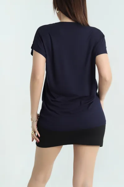 Lacivert Fermuarlı Viskon Bluz 335658