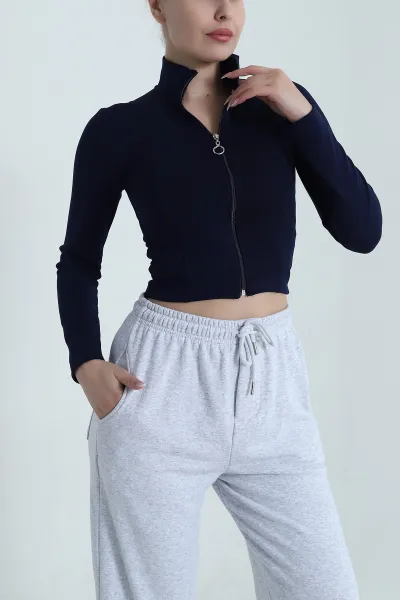 Lacivert Fermuarlı Yeni Sezon Kadın Bluz 487741