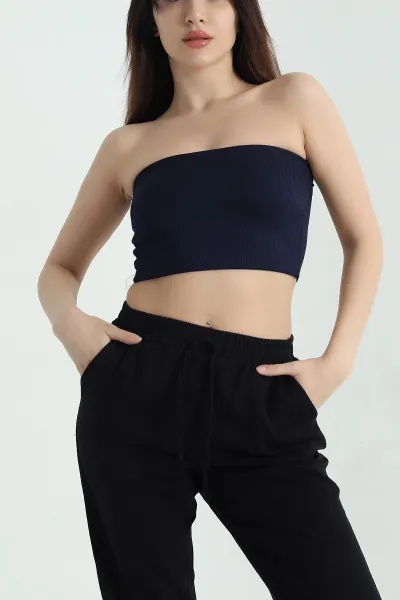 Lacivert Fitilli Kaplı Straplez Büstiyer 352147