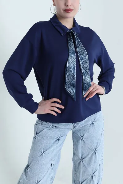 Lacivert Fularlı Kadın Modal Bluz 441395