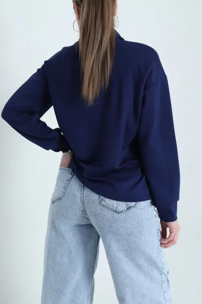 Lacivert Fularlı Kadın Modal Bluz 441395