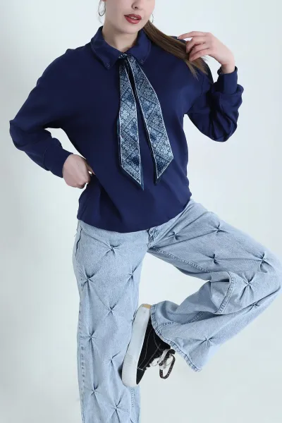 lacivert-fularli-kadin-modal-bluz-441395