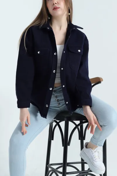 Lacivert Gabardin Kumaş Püsküllü Gömlek Ceket 337998