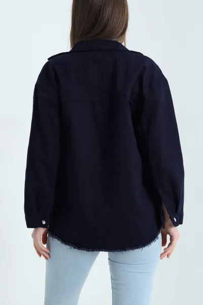 Lacivert Gabardin Kumaş Püsküllü Gömlek Ceket 337998