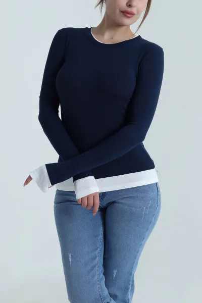 Lacivert Garnili Kadın Body Bluz 486636