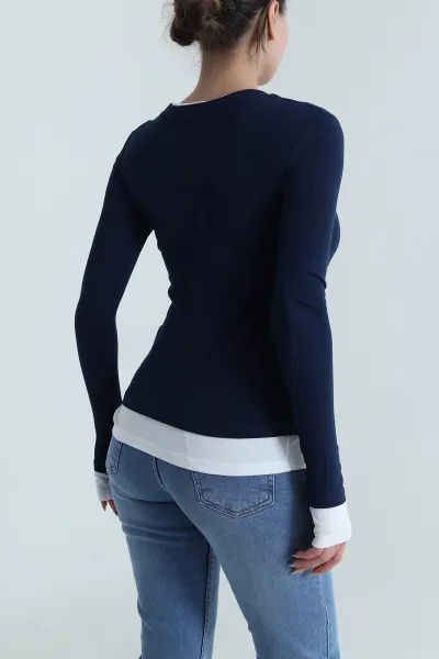 Lacivert Garnili Kadın Body Bluz 486636