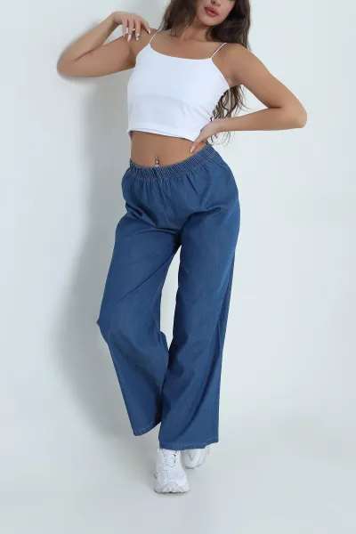 Lacivert Geniş Paça Kadın Kot Pantolon 481509