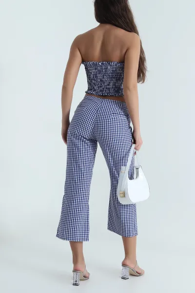 Lacivert Gipeli Ekose Büstiyer Pantolon Kadın İkili Takım 482570