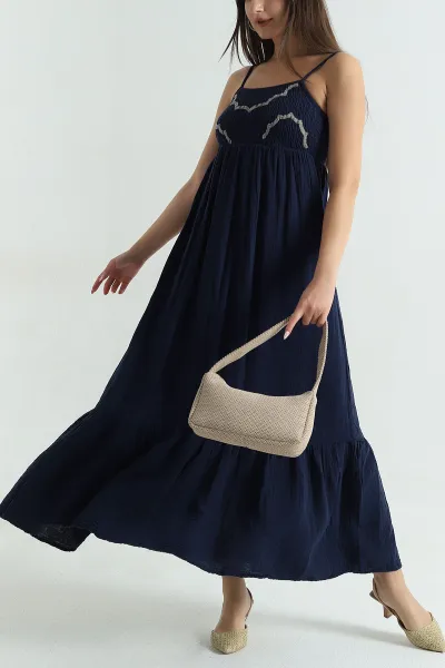 lacivert-gipeli-muslin-keten-kadin-elbise-373420