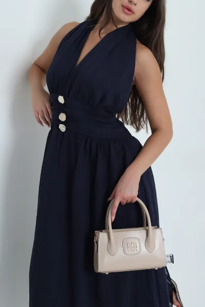 Lacivert Gipeli Tencel Kadın Elbise 478565