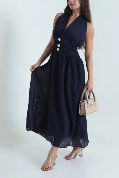 Lacivert Gipeli Tencel Kadın Elbise 478565