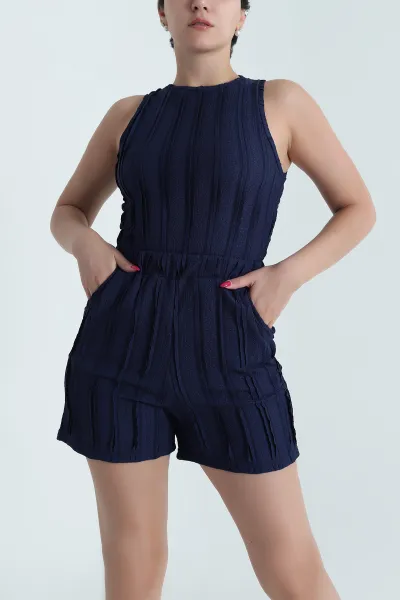 Lacivert Halter Yaka Şortlu Kadın İkili Takım 478117