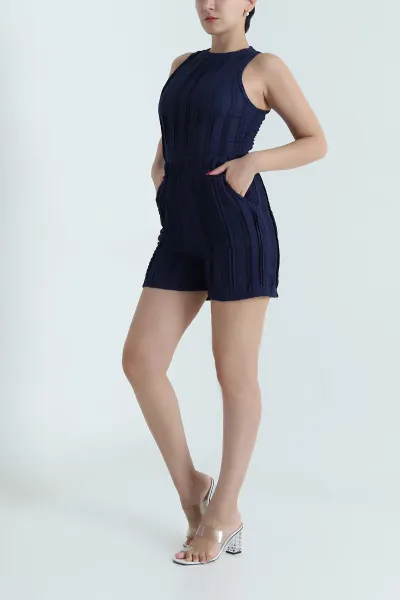 Lacivert Halter Yaka Şortlu Kadın İkili Takım 478117