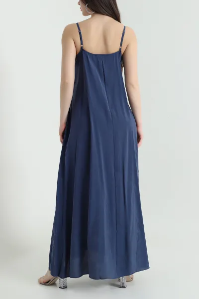 Lacivert İp Askılı Tencel Kadın Elbise 451192