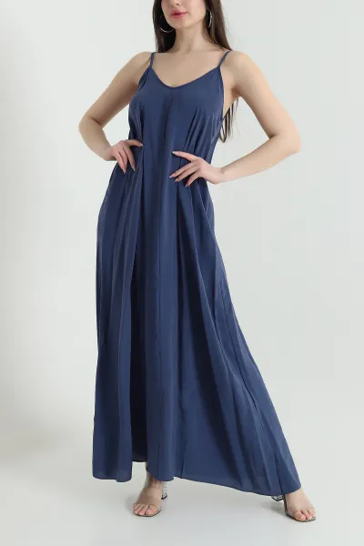 Lacivert İp Askılı Tencel Kadın Elbise 451192