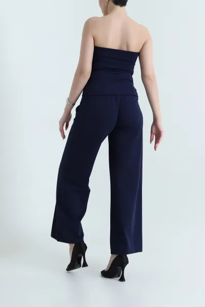 Lacivert Jakarlı Crep Kadın İkili Takım 440365